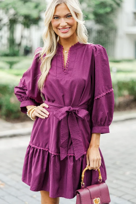 Want You Back Plum Purple Crochet Dress