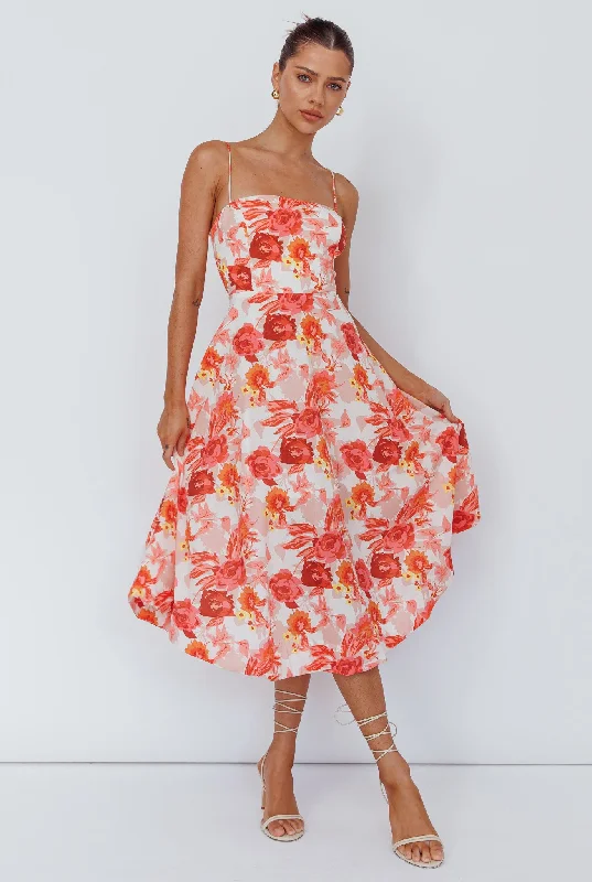 Weekender Spaghetti Strap Midi Dress Floral Peach