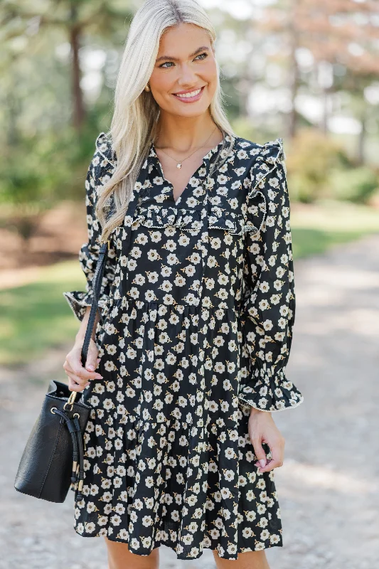 What You Love Black Floral Babydoll Dress