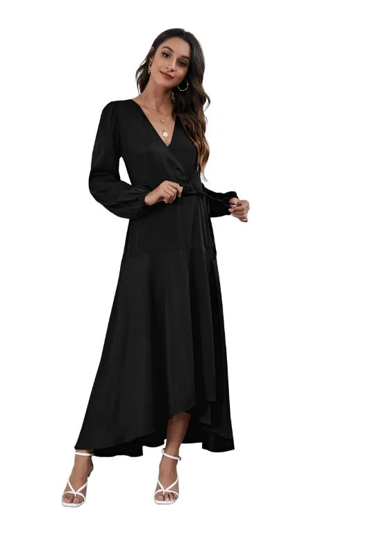 Women's V Neck Long Sleeve Maxi Dress